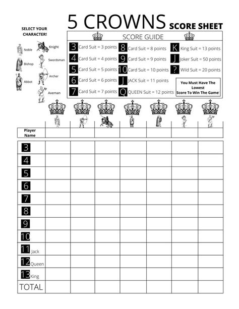 5 Crown Score Card Printable 5 Crown Score Card Printable