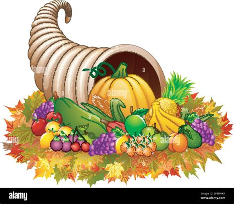 Cornucopia Horn Of Plenty With Fruits Vegetables And Flowers On Black Cornucopia Horn Of Plenty With Fruits Vegetables And Flowers On Black