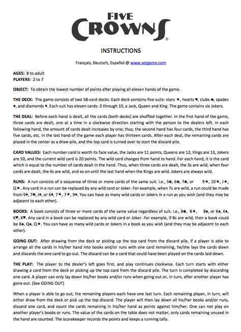 Five Crowns Game Rules