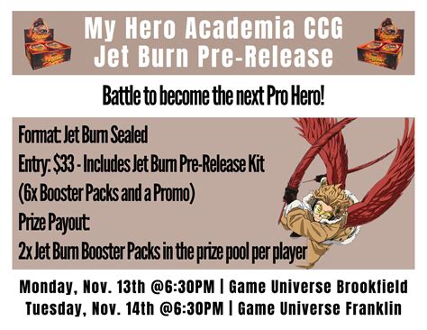 My Hero Academia Ccg Jet Burn Pre Release Game Universe Brookfield My Hero Academia Ccg Jet Burn Pre Release Game Universe Brookfield