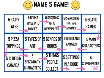 Name 5 Game By Holly Crawford Tpt Name 5 Game By Holly Crawford Tpt