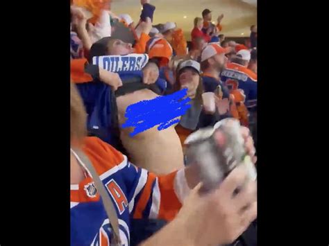 Oilers Fan Celebrates By Flashing Crowd At Game 5 Oilers Fan Celebrates By Flashing Crowd At Game 5