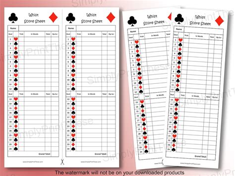 Printable Free Whist Score Card Template Printable Free Whist Score Card Template
