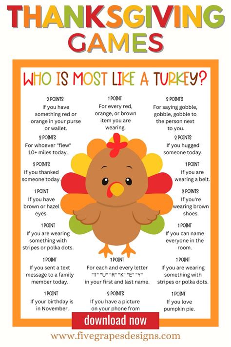 Printable Who Is Most Like A Turkey Game Instant Download Pdf Printable Who Is Most Like A Turkey Game Instant Download Pdf