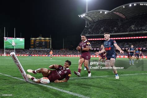 Selwyn Cobbo Of The Maroons Scores A Try During Game One Of The 2023 Selwyn Cobbo Of The Maroons Scores A Try During Game One Of The 2023