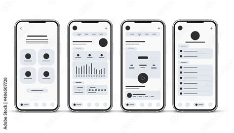 Set Of Ui Ux Wireframes With 3D Realistic Smartphones Gui Screens Any Set Of Ui Ux Wireframes With 3D Realistic Smartphones Gui Screens Any